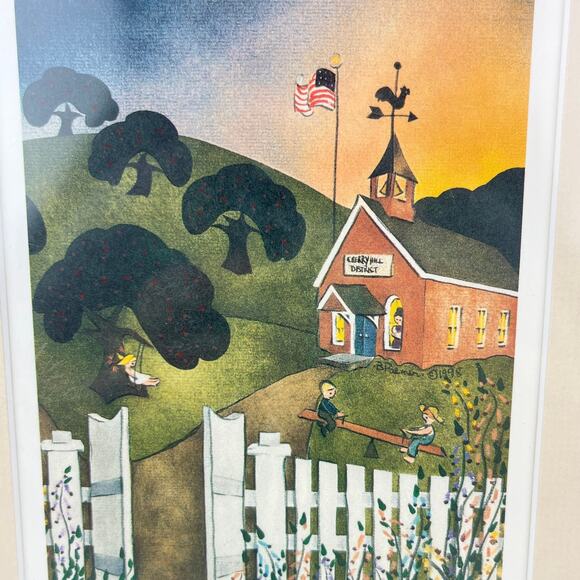 Barbara Palmer Limited Folk Art School House Print Matted and Framed - Picture 3 of 7